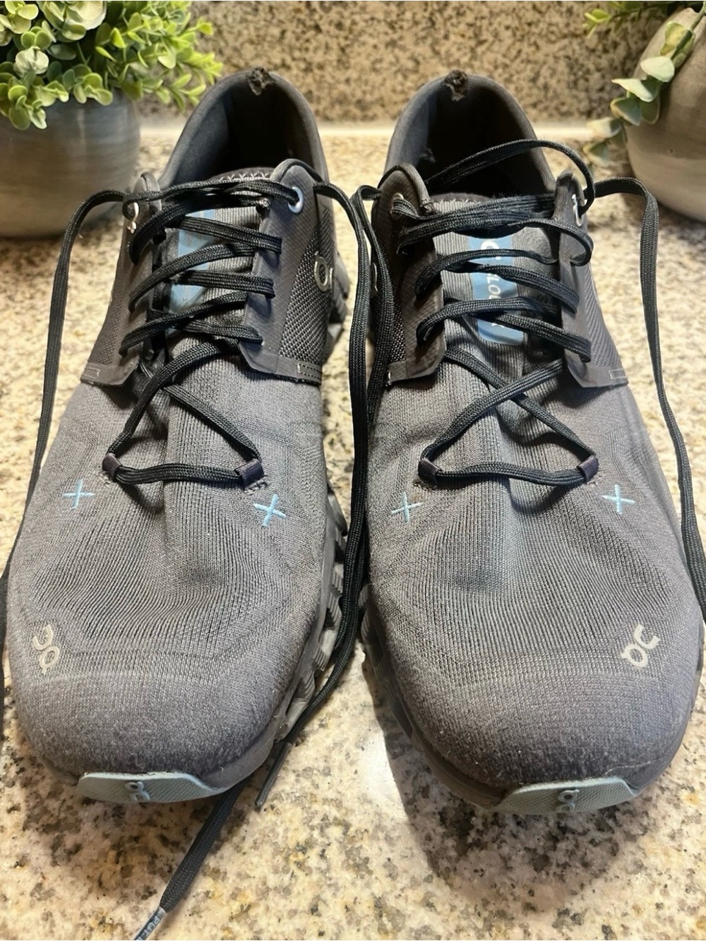 On Running Men’s Gray Athletic Running Shoes with Light Blue Accents